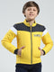 Boys Yellow Printed Mock Neck Full Sleeve Jacket