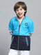 Boys Blue Solid Mock Neck Full Sleeve Reversible Jacket