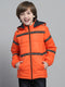 Boys Orange Solid Hooded Full Sleeve Reversible Jacket