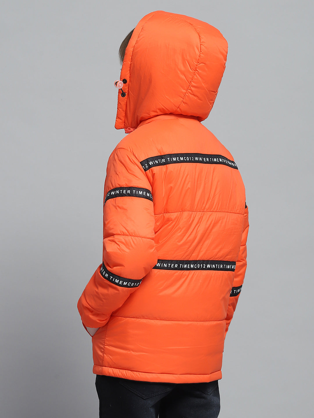 Boys Orange Solid Hooded Full Sleeve Reversible Jacket