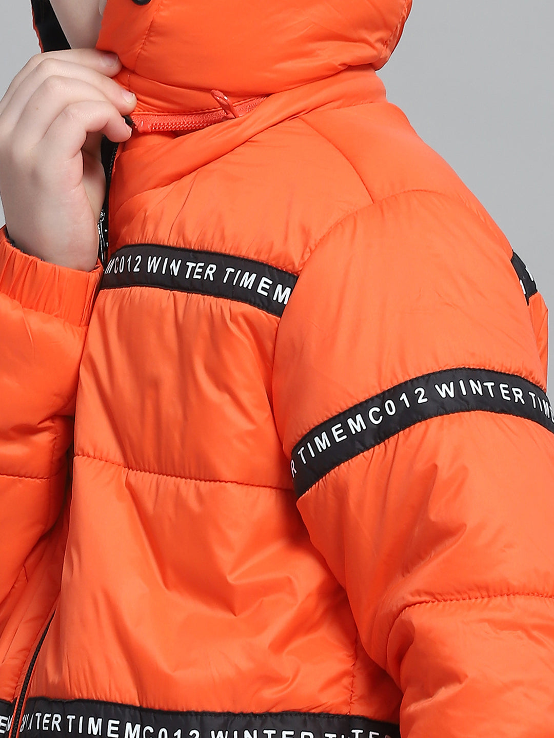 Boys Orange Solid Hooded Full Sleeve Reversible Jacket