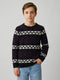 Boys Black Jacquard Round Neck Full Sleeve Pullover