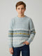 Boys Blue Jacquard Round Neck Full Sleeve Pullover