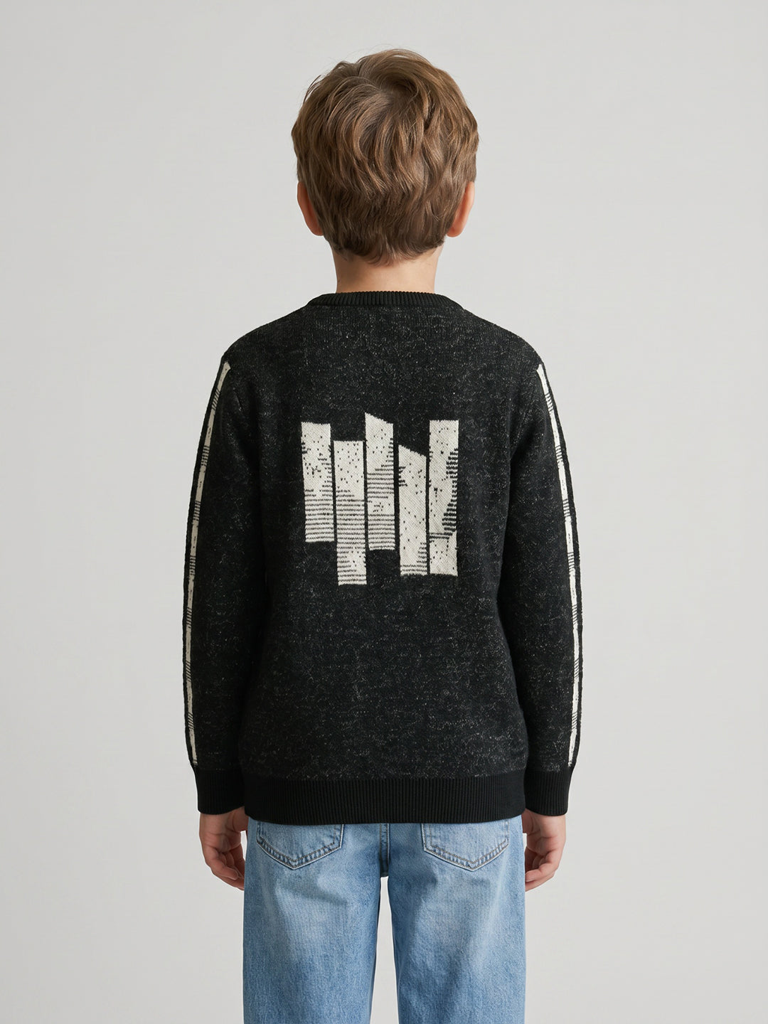 Boys Olive Jacquard Round Neck Full Sleeve Pullover