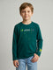 Boys Teal Blue Typography Print Round Neck Full Sleeve T-Shirt