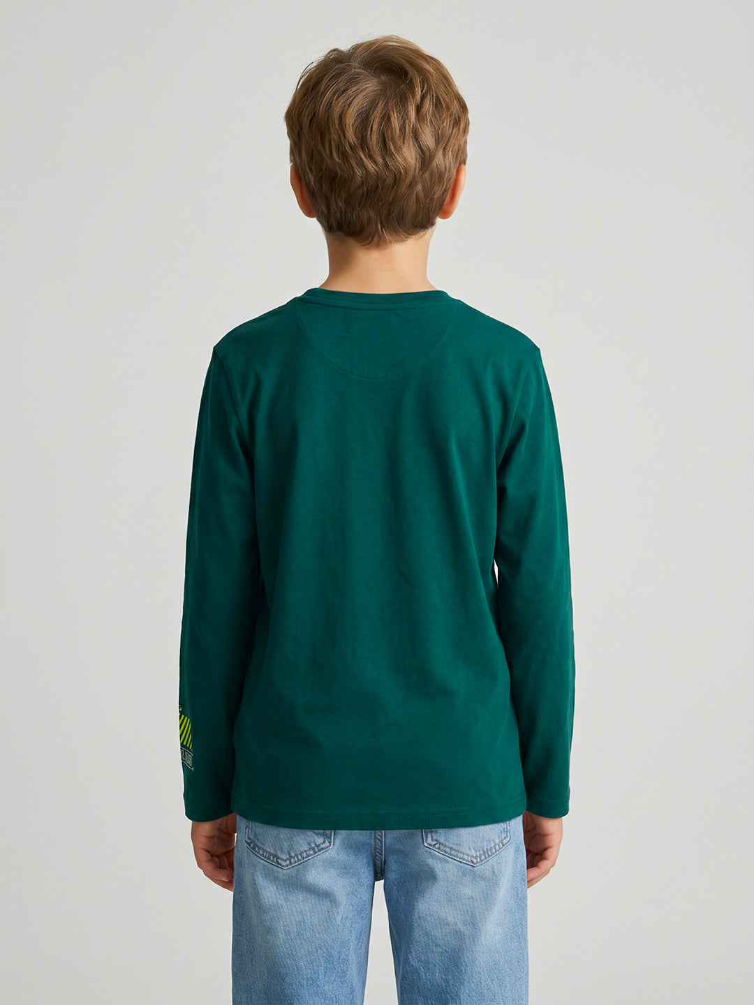 Boys Teal Blue Typography Print Round Neck Full Sleeve T-Shirt