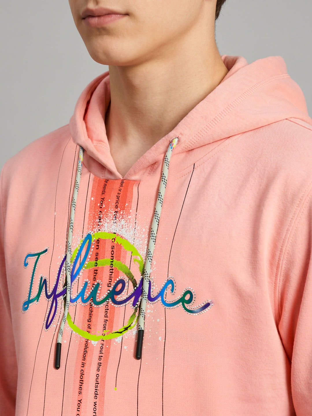 Boys Pink Printed Hooded Full Sleeve Winter T-Shirt