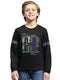 Boys Black Printed Round Neck Full Sleeve T-Shirt