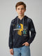 Boys Navy Blue Printed Hooded Full Sleeve Sweatshirt