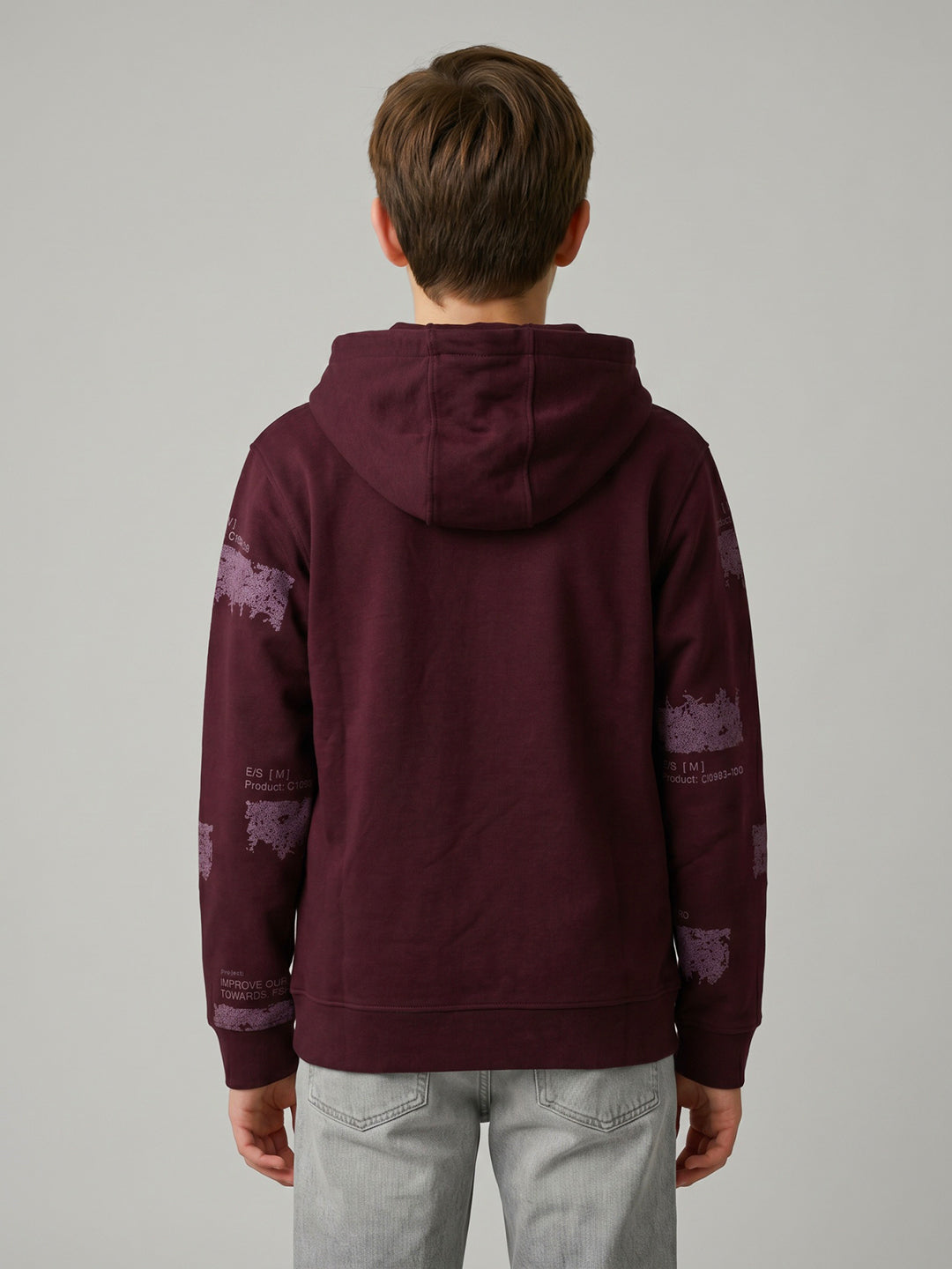 Boys Maroon Printed Hooded Full Sleeve Sweatshirt