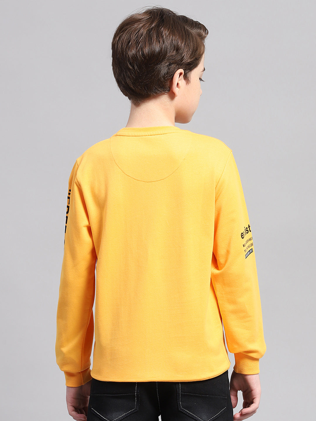 Boys Yellow Printed Round Neck Full Sleeve Sweatshirt