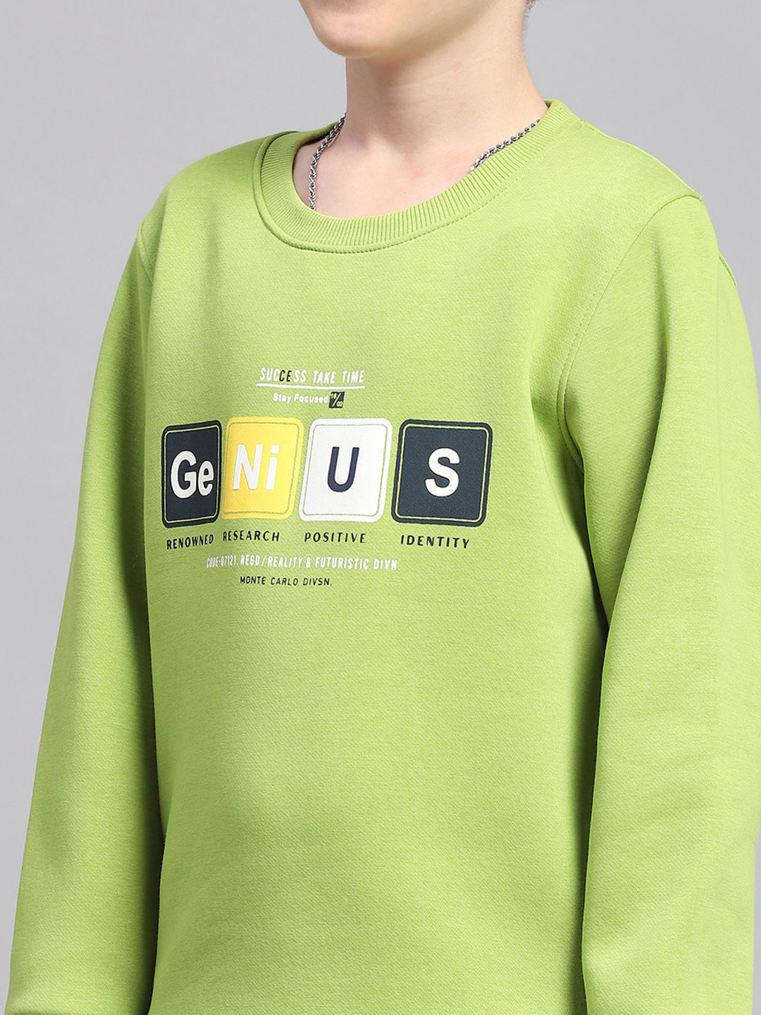 Boys Green Printed Round Neck Full Sleeve Sweatshirt