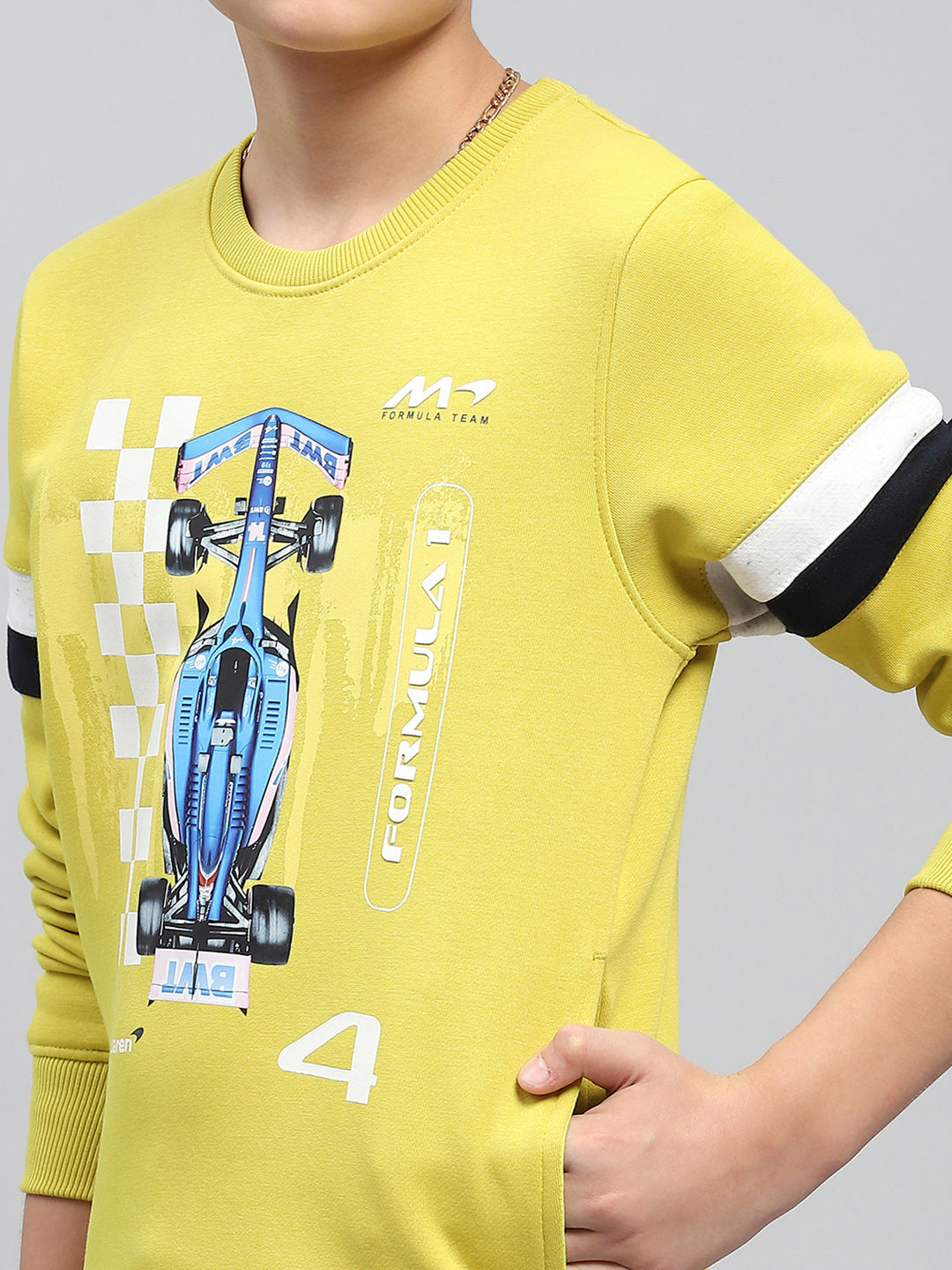 Boys Yellow Printed Round Neck Full Sleeve Sweatshirt
