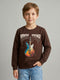 Boys Brown Printed Round Neck Full Sleeve Sweatshirt