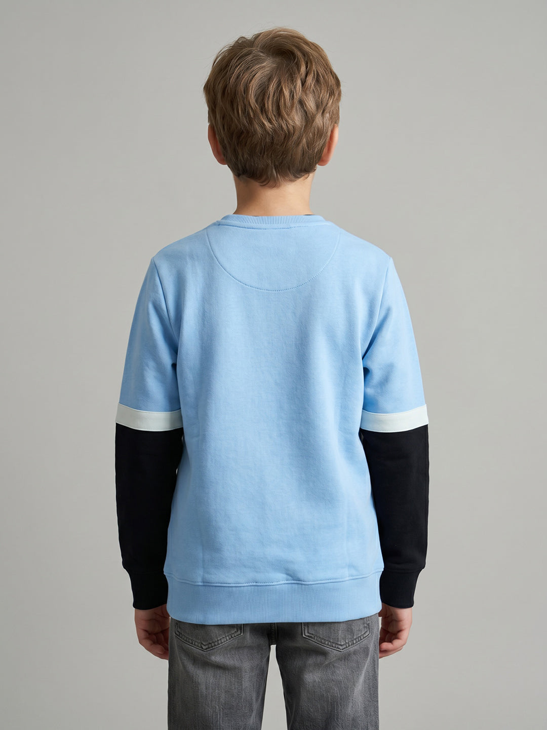 Boys Blue Printed Round Neck Full Sleeve Sweatshirt