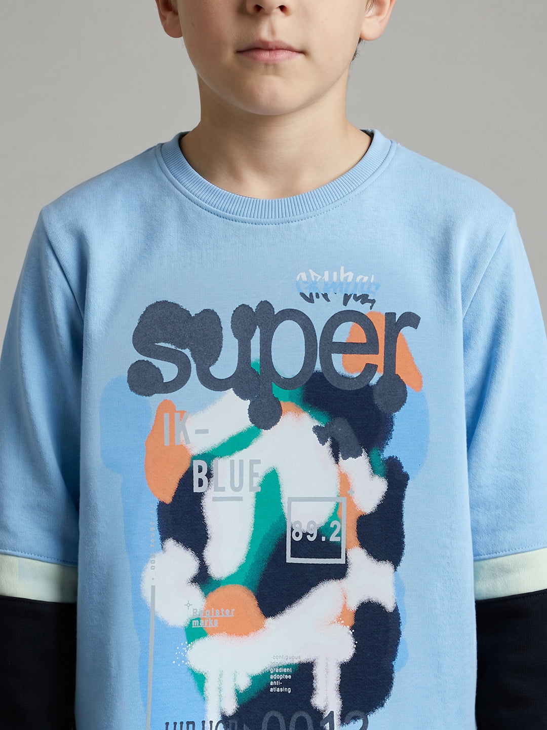 Boys Blue Printed Round Neck Full Sleeve Sweatshirt