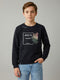 Boys Navy Blue Printed Round Neck Full Sleeve Sweatshirt