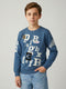 Boys Blue Printed Round Neck Full Sleeve Sweatshirt