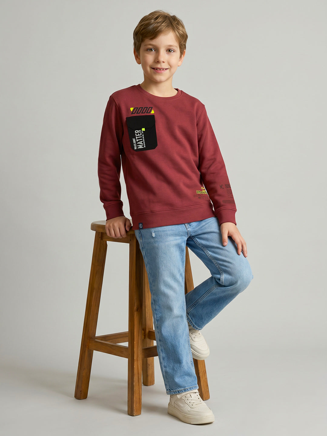 Boys Rust Back Printed Round Neck Full Sleeve Sweatshirt