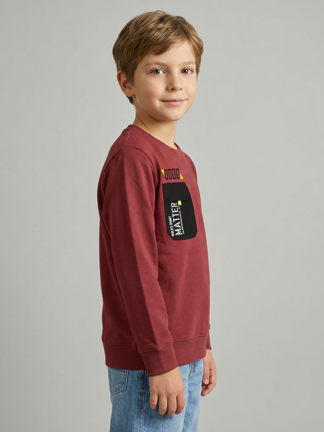 Boys Rust Back Printed Round Neck Full Sleeve Sweatshirt
