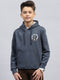 Boys Grey Printed Hooded Full Sleeve Sweatshirt