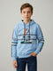 Boys Blue Printed Hooded Full Sleeve Sweatshirt