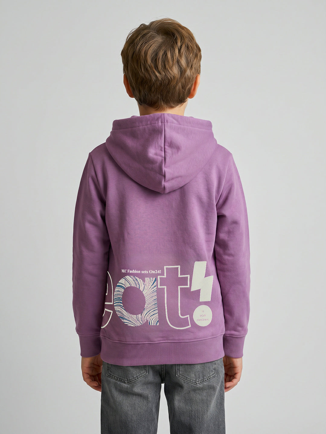 Boys Mauve Printed Hooded Full Sleeve Sweatshirt