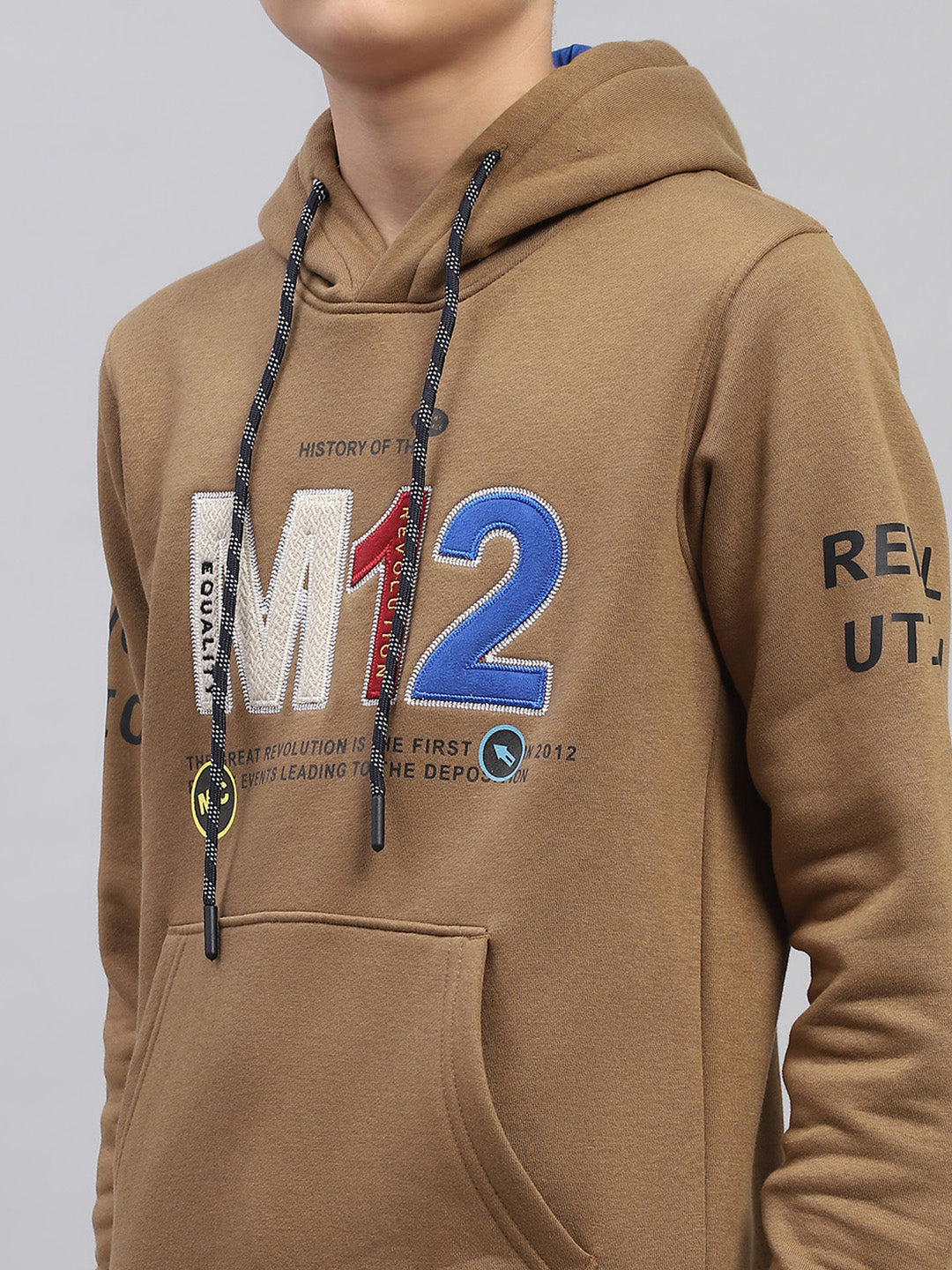 Boys Brown Printed Hooded Full Sleeve Sweatshirt