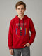 Boys Red Printed Hooded Full Sleeve Sweatshirt