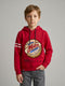 Boys Red Printed Hooded Full Sleeve Sweatshirt