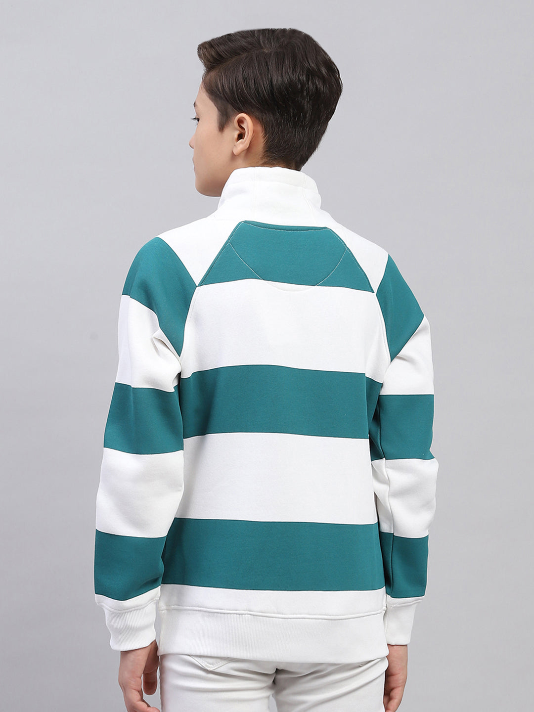 Boys Teal Blue Printed Fashion Neck Full Sleeve Sweatshirt