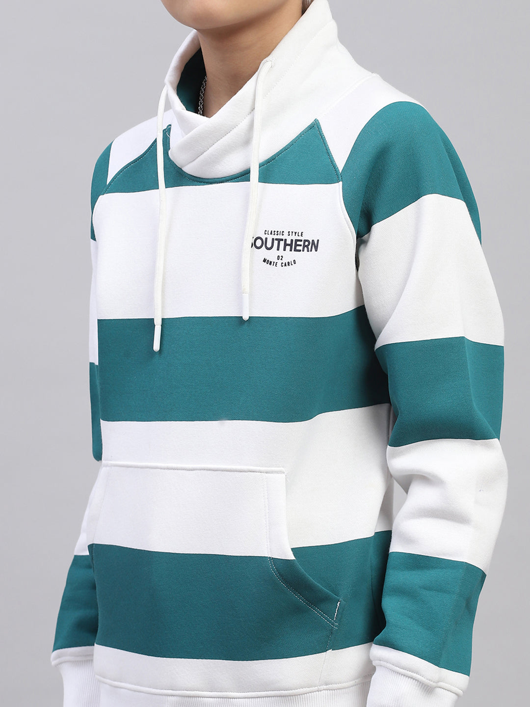Boys Teal Blue Printed Fashion Neck Full Sleeve Sweatshirt
