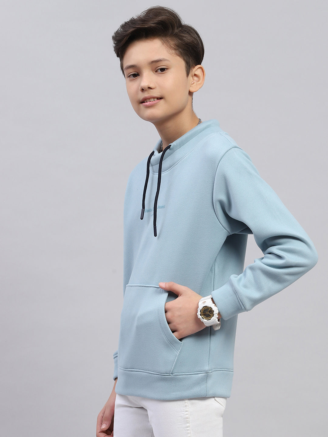 Boys Blue Printed Fashion Neck Full Sleeve Sweatshirt