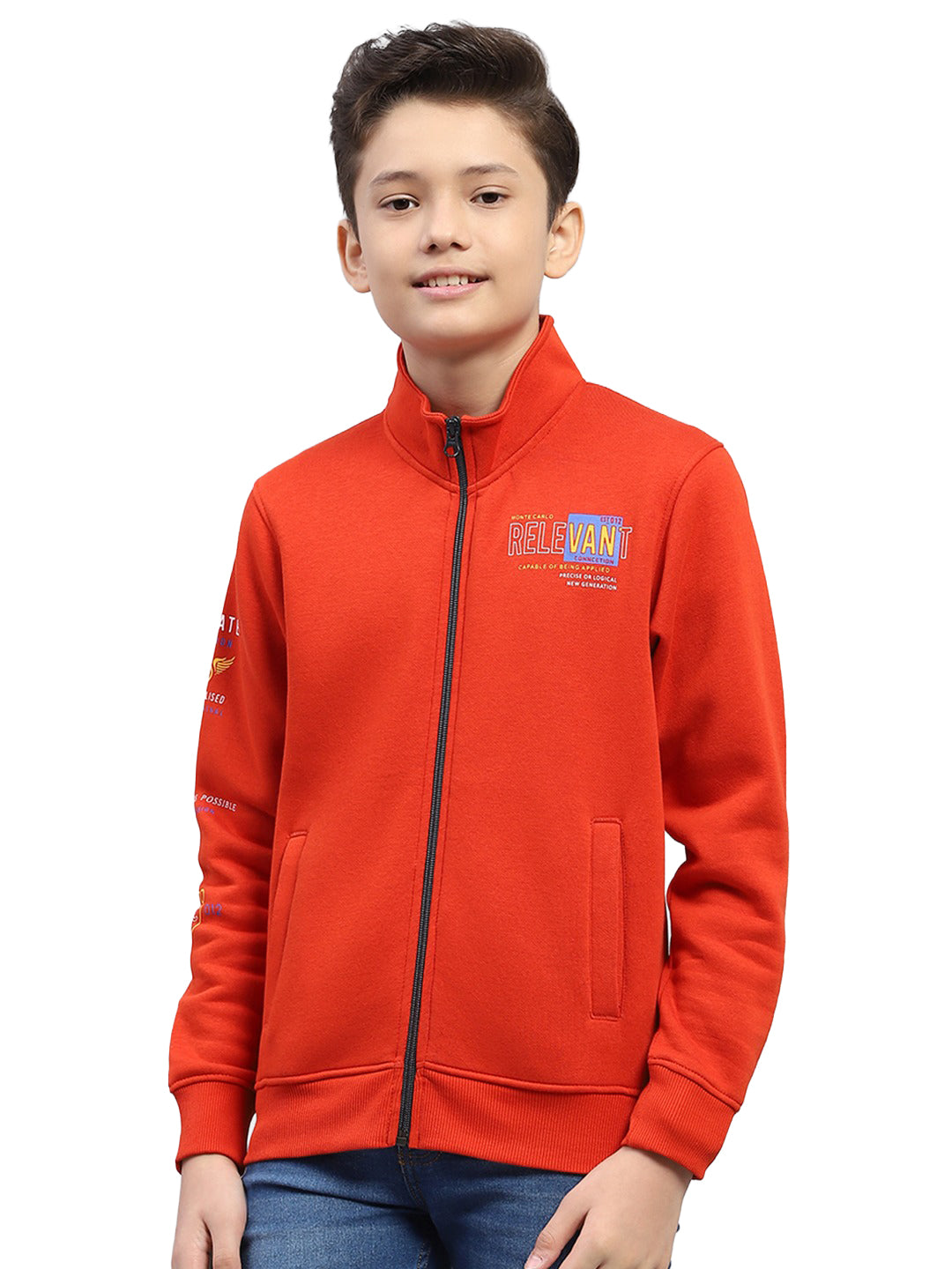 Boys Rust Printed Turtle Neck Full Sleeve Sweatshirt