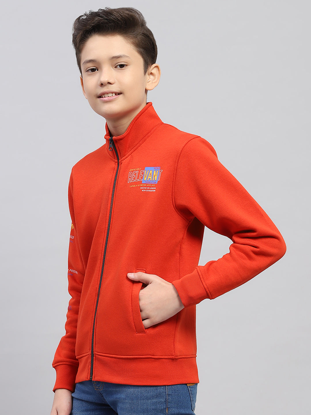 Boys Rust Printed Turtle Neck Full Sleeve Sweatshirt