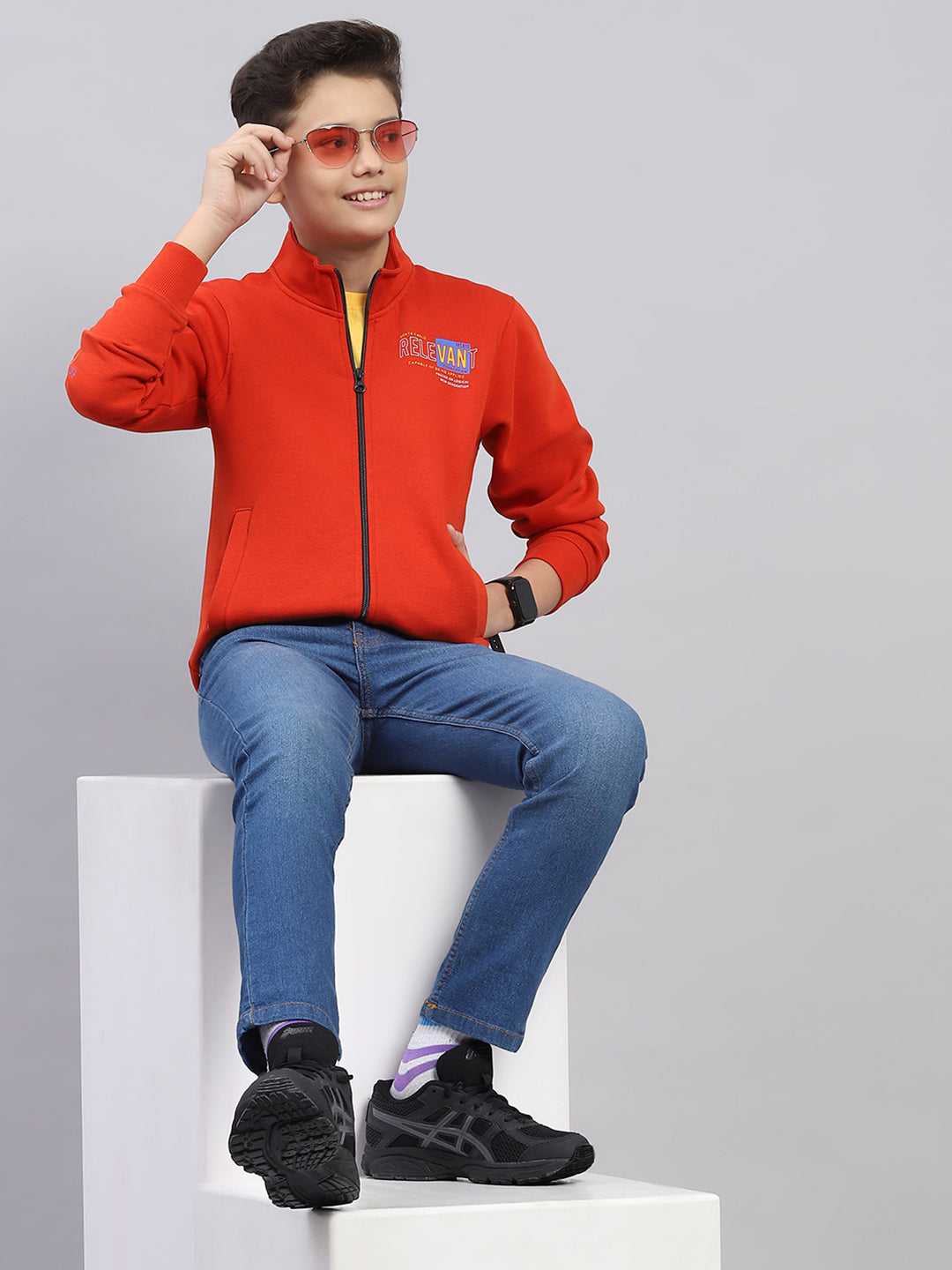 Boys Rust Printed Turtle Neck Full Sleeve Sweatshirt