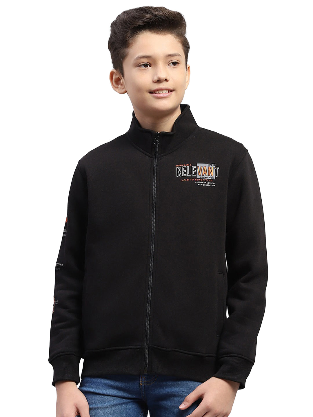 Boys Black Printed Turtle Neck Full Sleeve Sweatshirt