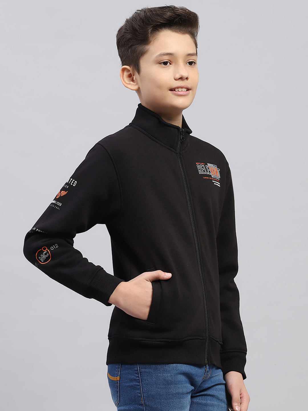 Boys Black Printed Turtle Neck Full Sleeve Sweatshirt