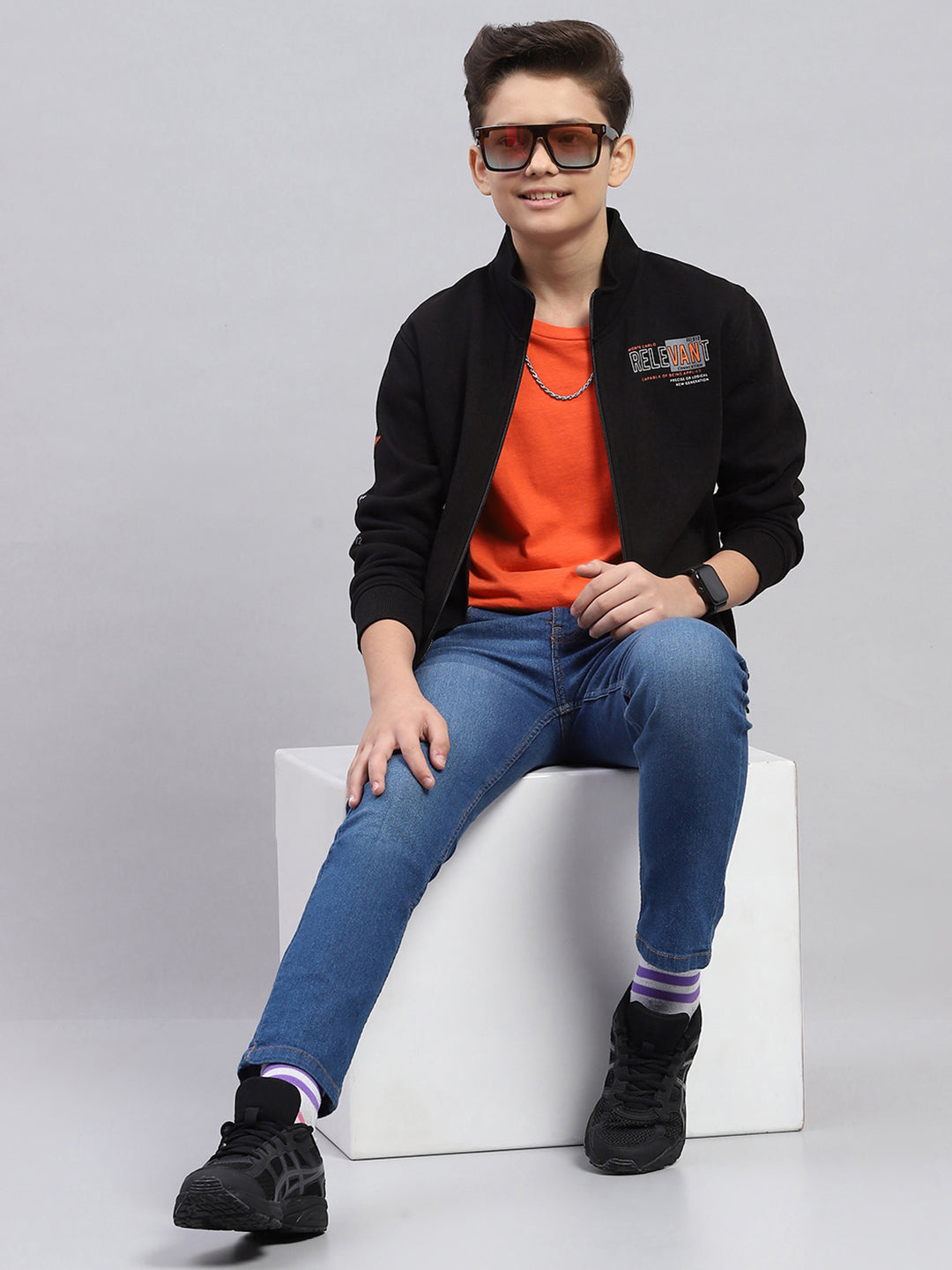 Boys Black Printed Turtle Neck Full Sleeve Sweatshirt