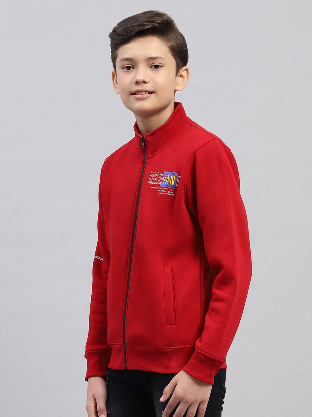 Boys Maroon Printed Turtle Neck Full Sleeve Sweatshirt