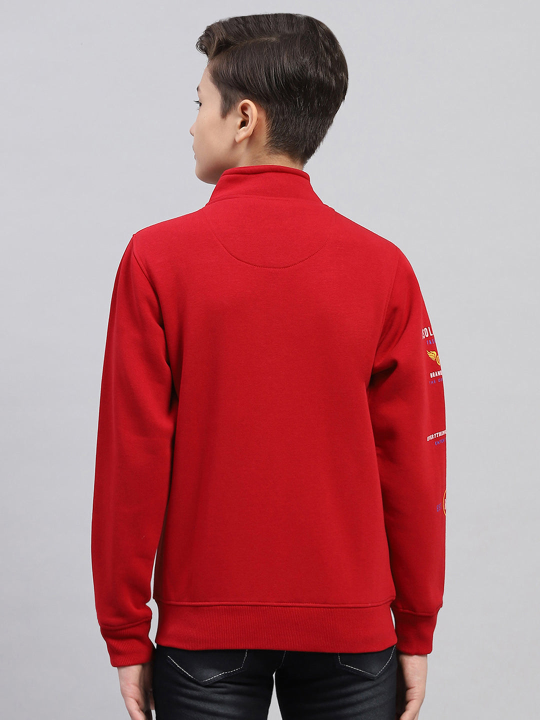 Boys Maroon Printed Turtle Neck Full Sleeve Sweatshirt