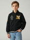 Boys Black Embroidered Turtle Neck Full Sleeve Sweatshirt