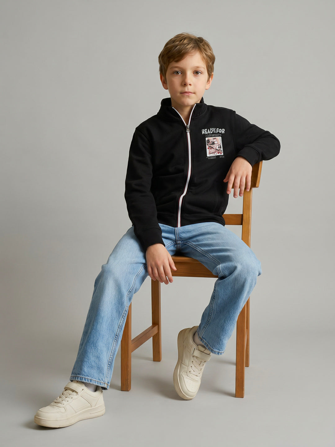 Boys Black Back Printed Turtle Neck Full Sleeve Sweatshirt