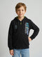 Boys Black Printed Hooded Full Sleeve Sweatshirt