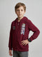 Boys Maroon Printed Hooded Full Sleeve Sweatshirt