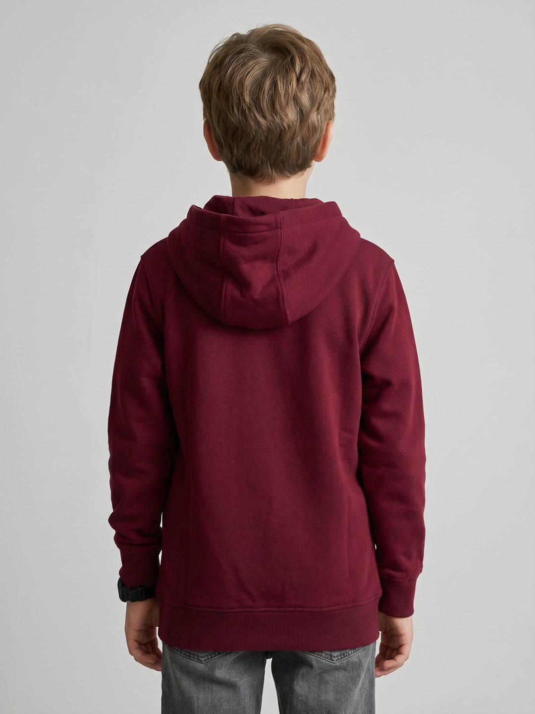 Boys Maroon Printed Hooded Full Sleeve Sweatshirt