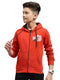 Boys Orange Printed Hooded Full Sleeve Sweatshirt