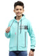 Boys Turquoise Blue Printed Hooded Full Sleeve Sweatshirt