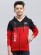 Boys Red Printed Hooded Full Sleeve Sweatshirt
