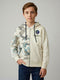Boys White Printed Hooded Full Sleeve Sweatshirt